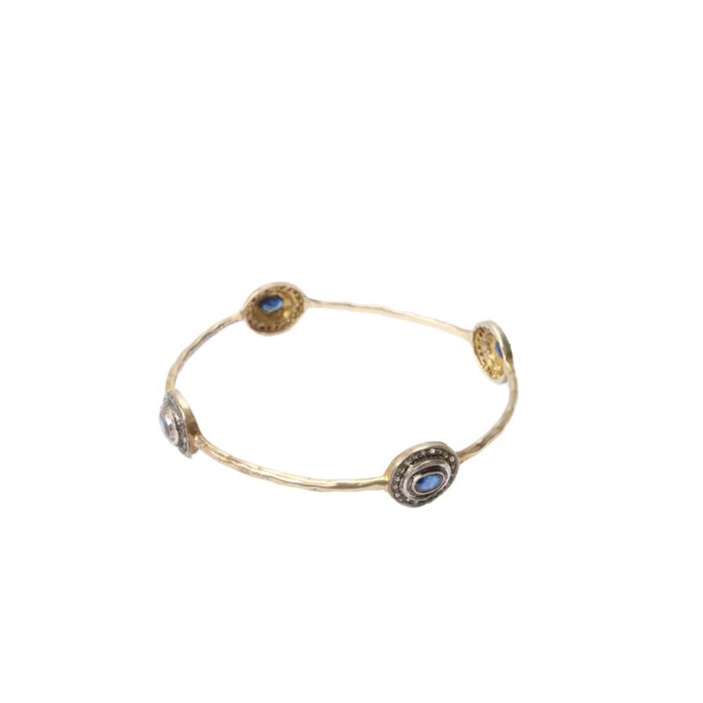 Designer Womens Gold Plated 925 Sapphire+Diamond Station Bangle 2.4" 12.2g